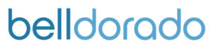 the belldorado logo: bell in dark blue, dorado in a lighter blue