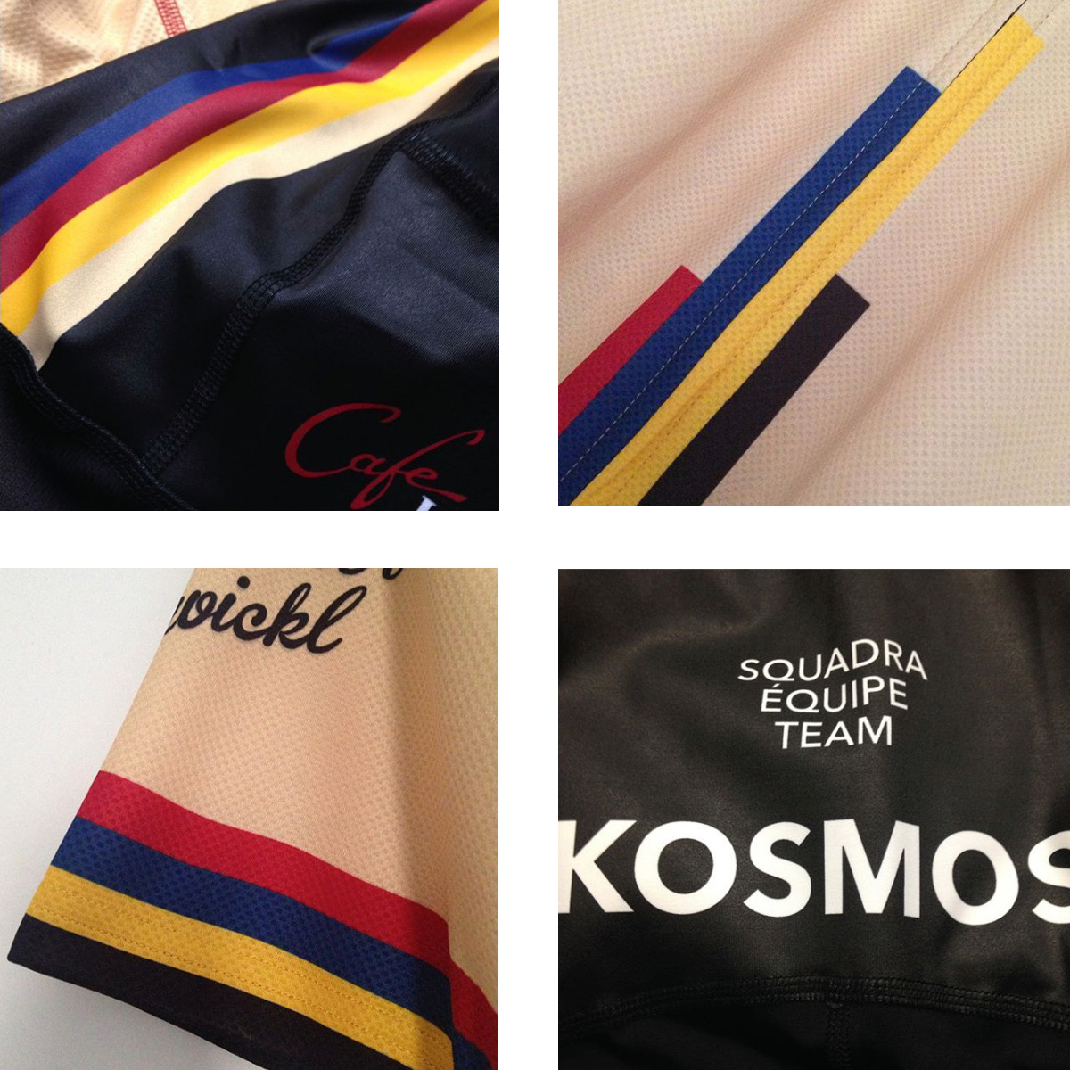 Details der Team Kosmos Fahrrad-Trikots und Hosen