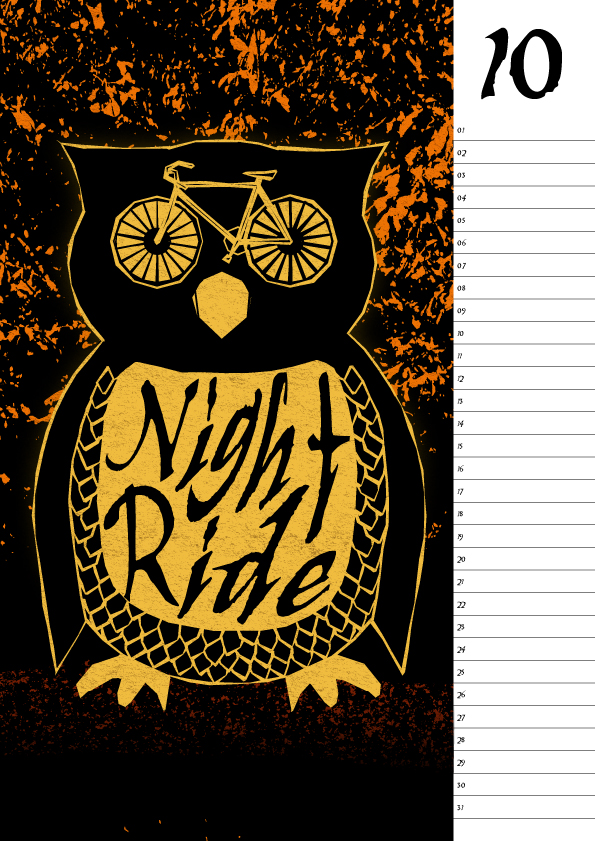 Umwerk perpetual cycling calendar, October. The Night Ride Owl.