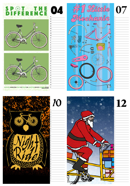 Illustrations for Umwerk's cycling calendar. Months of May, June, October and December