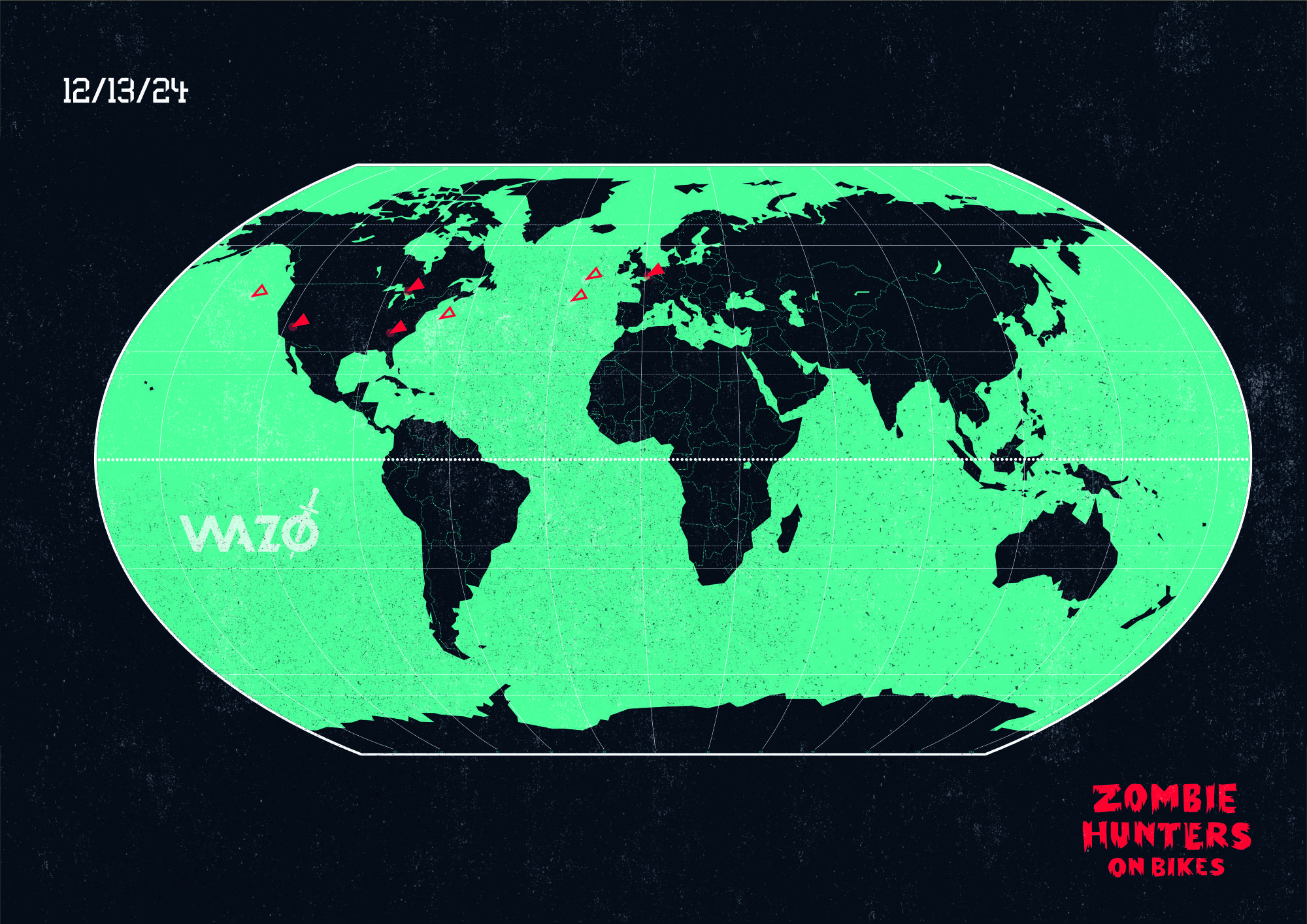 WAZO World map with the first Zombie impacts marked